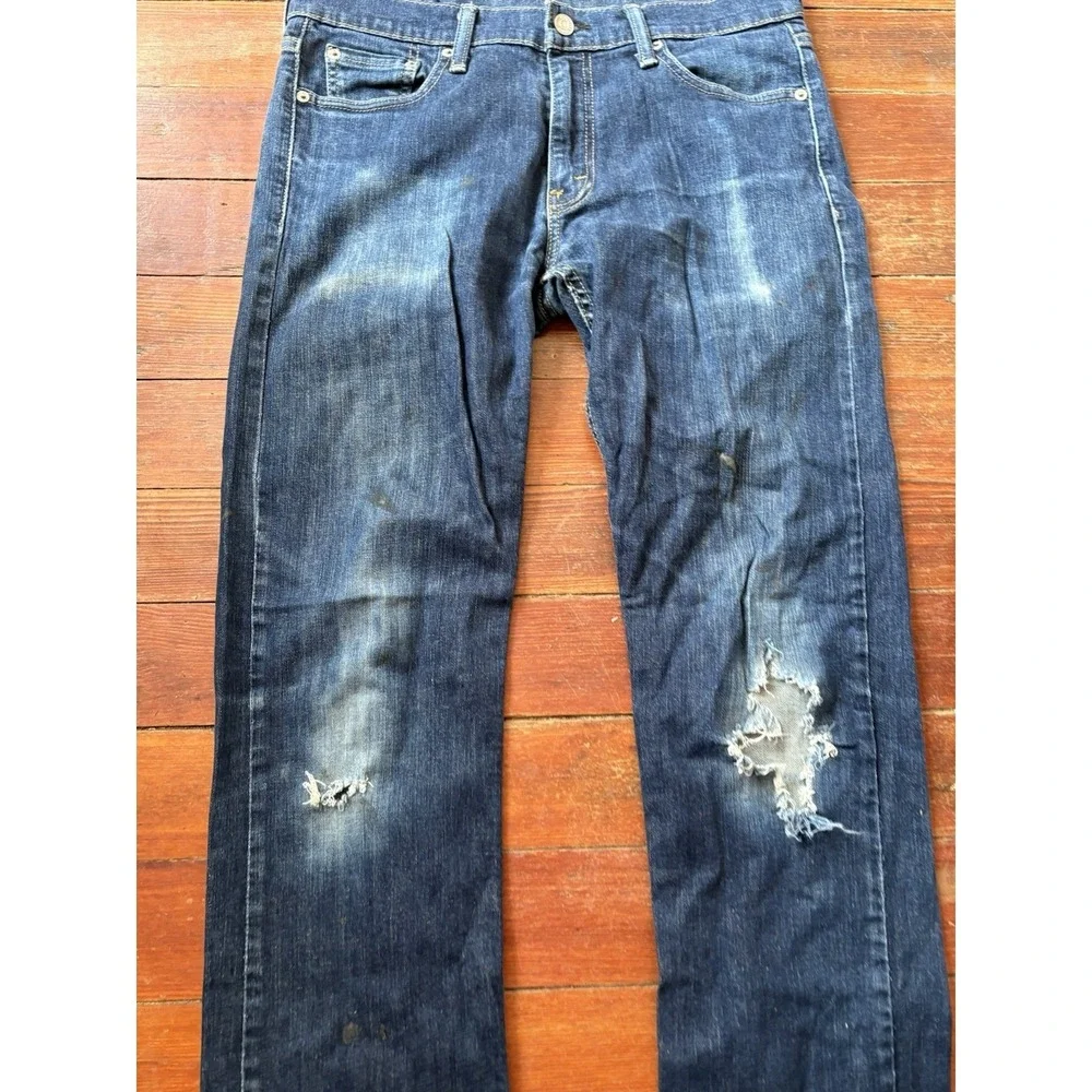 Levi Strauss 513 Men's Jeans 30x32 Medium Blue Wash Slim Straight Distressed